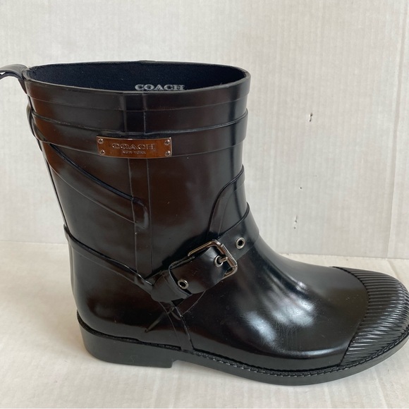 Coach NWOT Lester black vinyl rain boot rubber boot size 8 - Picture 2 of 7